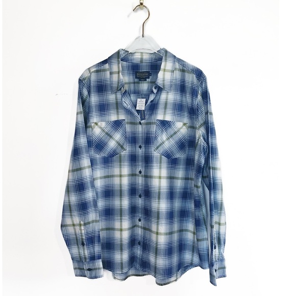 NWT 🆕 PENDLETON Long Sleeve Button down Shirt Blue Green Plaid Womens size L - Picture 1 of 9